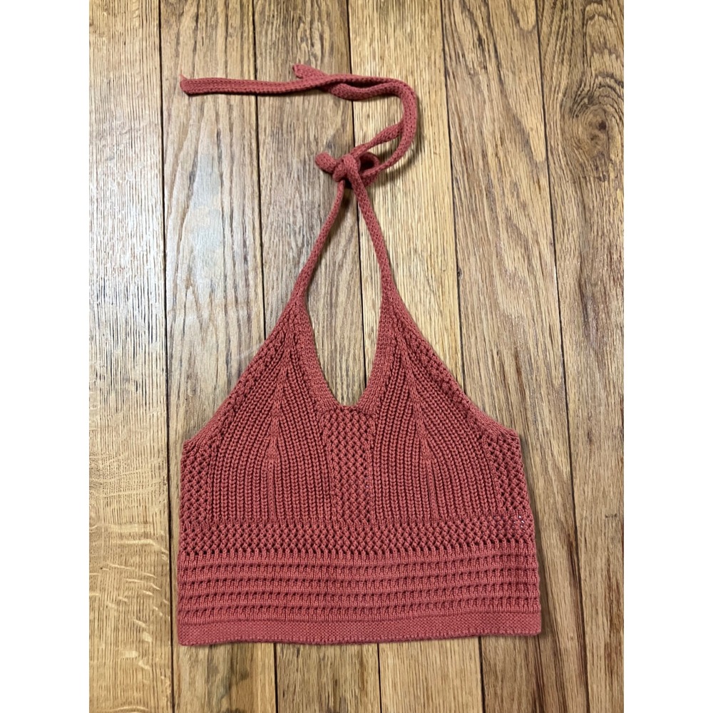 Women's Knit Halter Crop Top - Rust